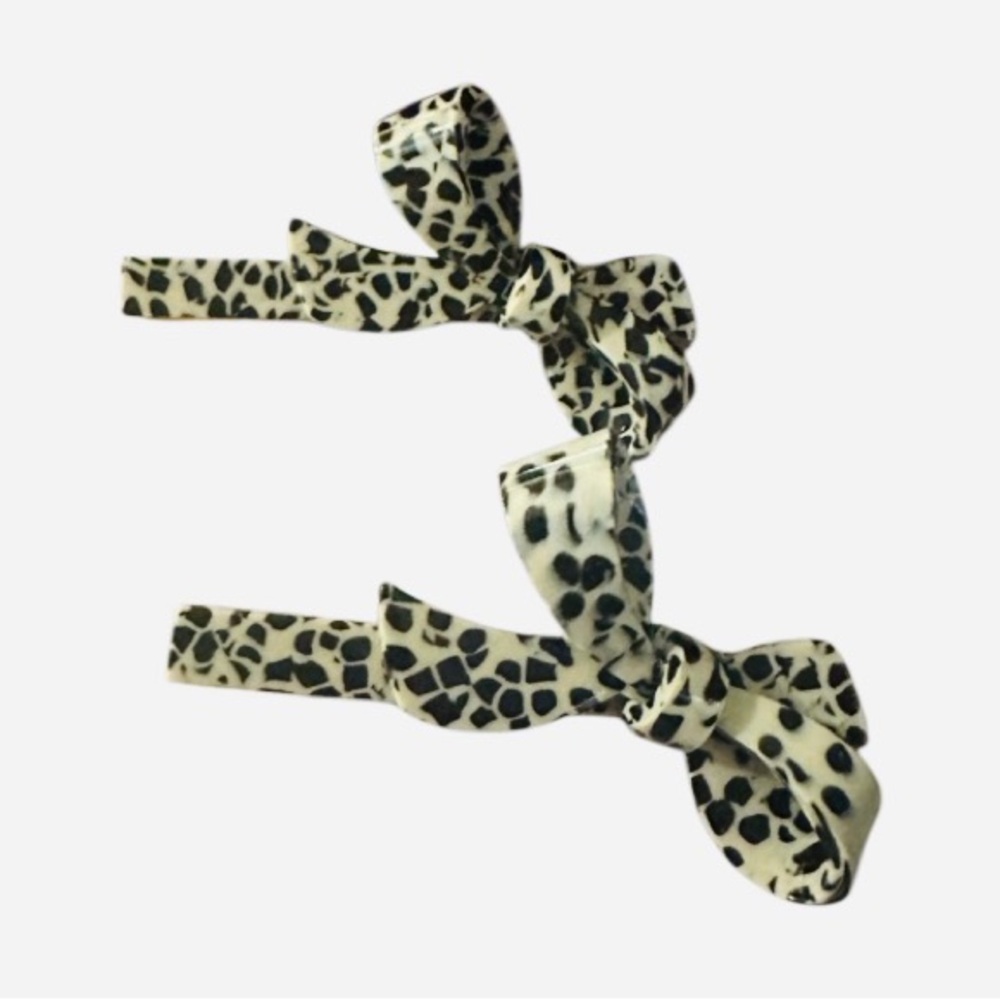NEW Beige & Black Polka Dot Bow-Tie Gold Hair Clips Cute ✨